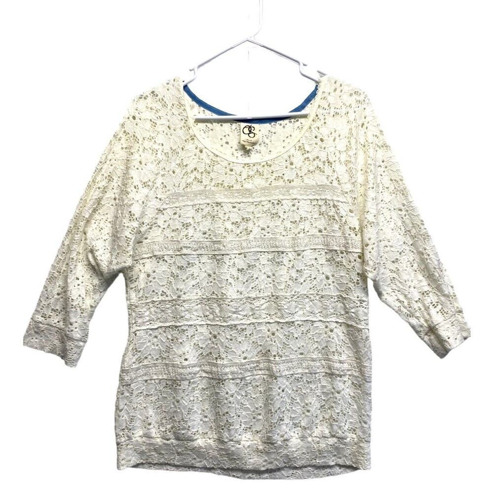 One September Anthropologie Womens Marigola‎ Top Size Large Cream Lace Pullover